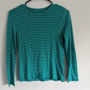 Talbots Turquoise & White Striped Scoop Neck Tee – Size Small